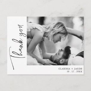 Side Photo Black Script Thank You Wedding Postcard