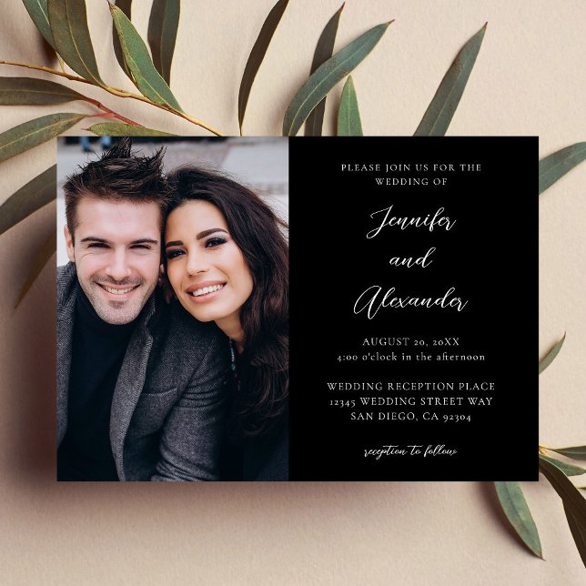 Side Photo Mod El Calligraphy Wedding Black Invitation (Creator Uploaded)