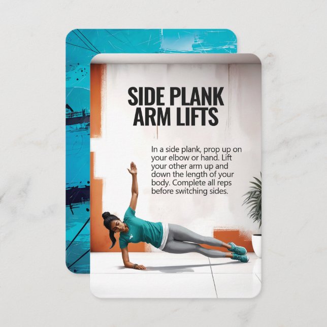 Side Plank Arm Lift Fitness Card with Blue Backing (Front/Back)