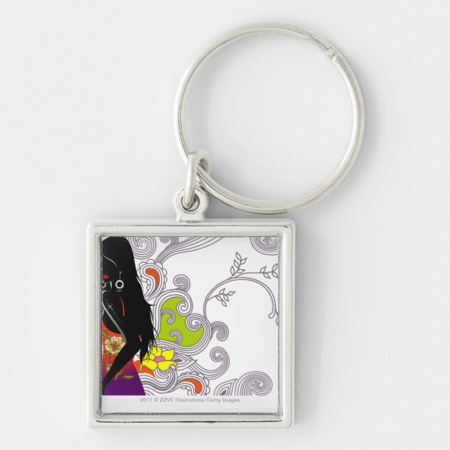 Side profile of a woman posing key ring (Front)