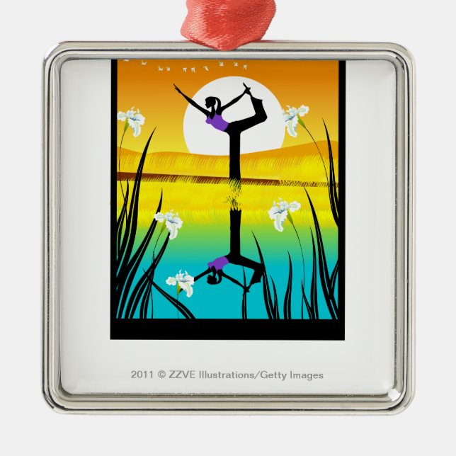 Side profile of a woman practicing yoga metal tree decoration (Front)