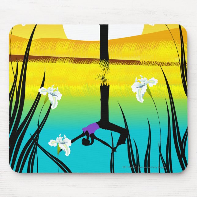 Side profile of a woman practicing yoga mouse mat (Front)