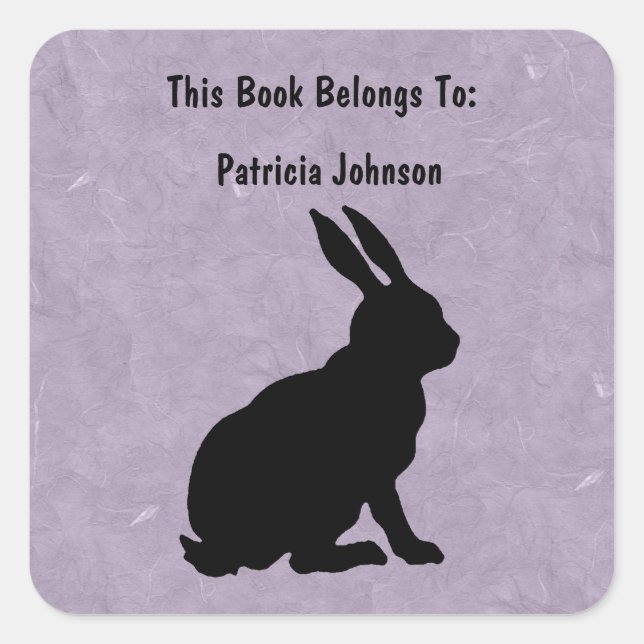 Side Profile Sitting Bunny Black Silhouette Purple Square Sticker (Front)