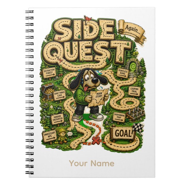 Side Quest Personalised Funny Gamer T-Shirt Notebook (Front)