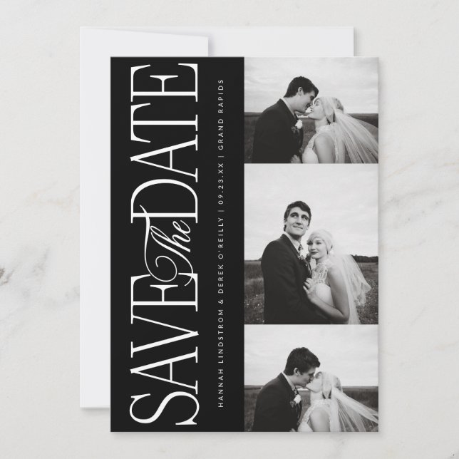 Side Script Save The Date Photo Announcement Card (Front)