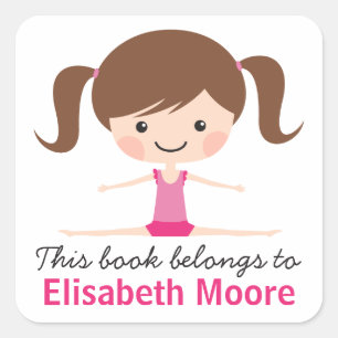 Side split gymnast girl cartoon bookplate book square sticker