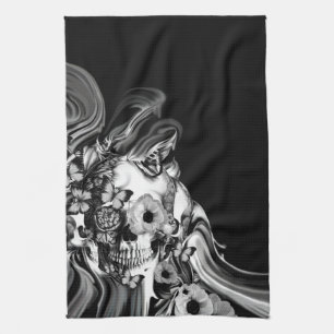 Side step, psychedelic smoke skull tea towel