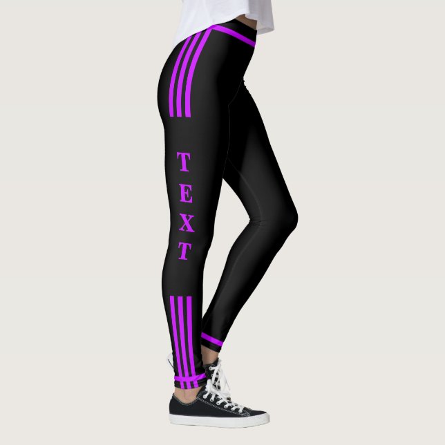 Side Stripe Black Leggings Custom Text and Color (Right)