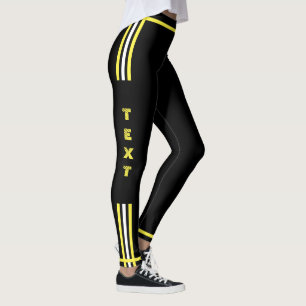 Side Stripe Black Leggings Custom Text and Colors