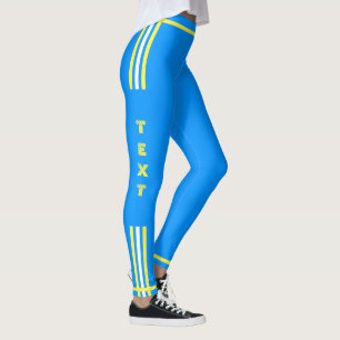 Side Stripe Blue Leggings Your Text and Colours