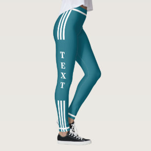 Side Stripe Dark Teal Leggings with Custom Text