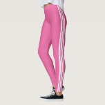 Side Stripe Pink Leggings with Custom Colours<br><div class="desc">Custom Colours Sports Three White Side Stripe Pink Leggings - or Choose / Add Your Favourite Leggings and Stripe Colours / also text / more - Resize and move or remove / add elements / colours or text with Customisation Tool. Design by MIGNED</div>