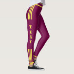 Side Stripe Sport Leggings Custom Text and Colours<br><div class="desc">Personalised Design Your Own Custom Text and Colours Yellow Side Stripe Burgundy Colour Leggings Example by MIGNED - or Choose / add your faforite colours and unique text - Resize and move or remove and add text / elements with Customisation tool. Please see my other projects / designs and paintings....</div>