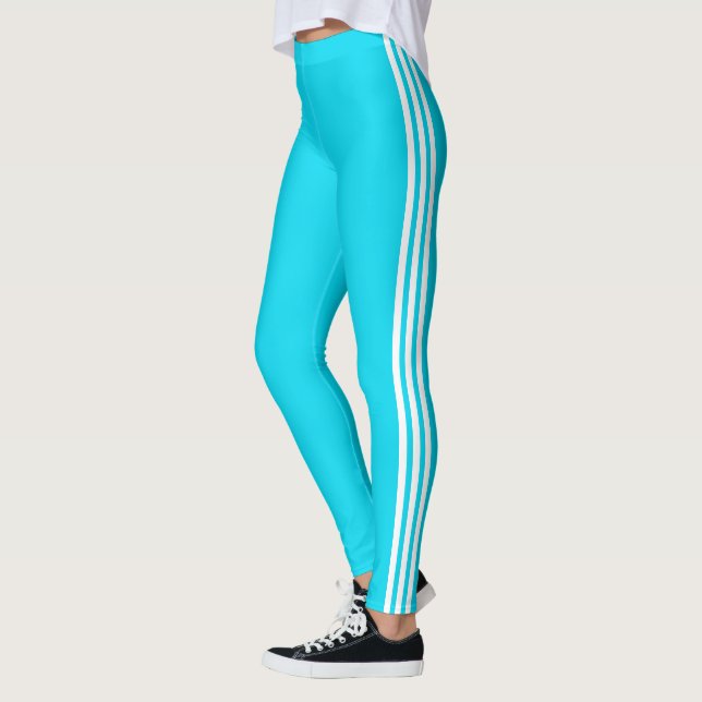 Side Stripe Teal Blue Leggings with Custom Colours (Left)