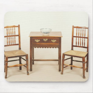 Side table and pair of spindle back chairs mouse mat