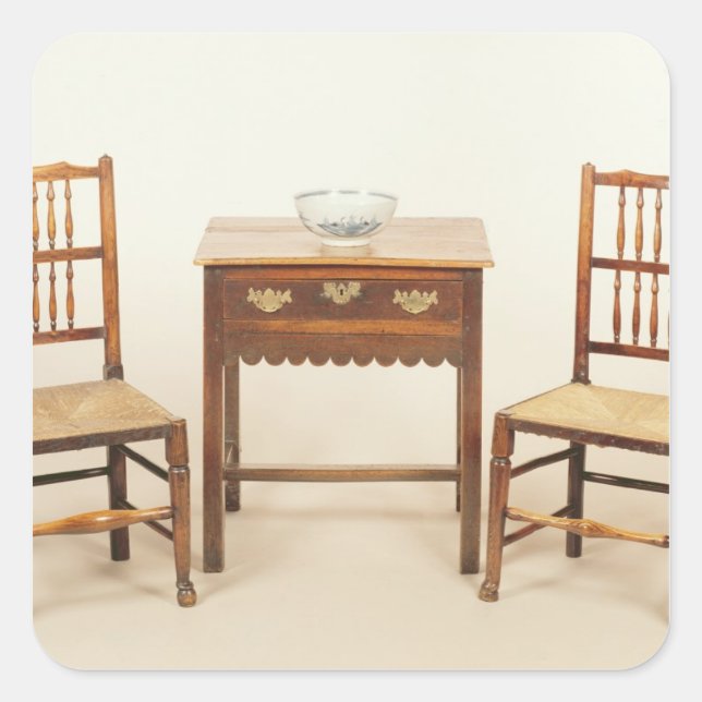 Side table and pair of spindle back chairs square sticker (Front)