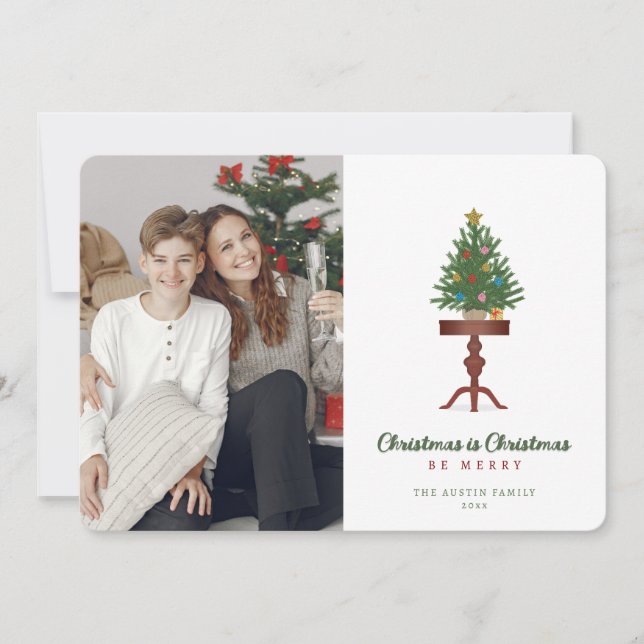 Side Table Christmas Tree Photo Christmas Card (Front)