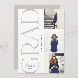 Side Typography Graduation 2022 3 Photo Party Grey Invitation