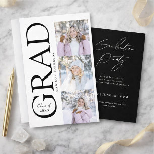 Side Typography Graduation 2026 3 Photo Party Invitation
