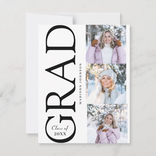 Side Typography Graduation 2026 3 Photo Party RSVP Card (Front)