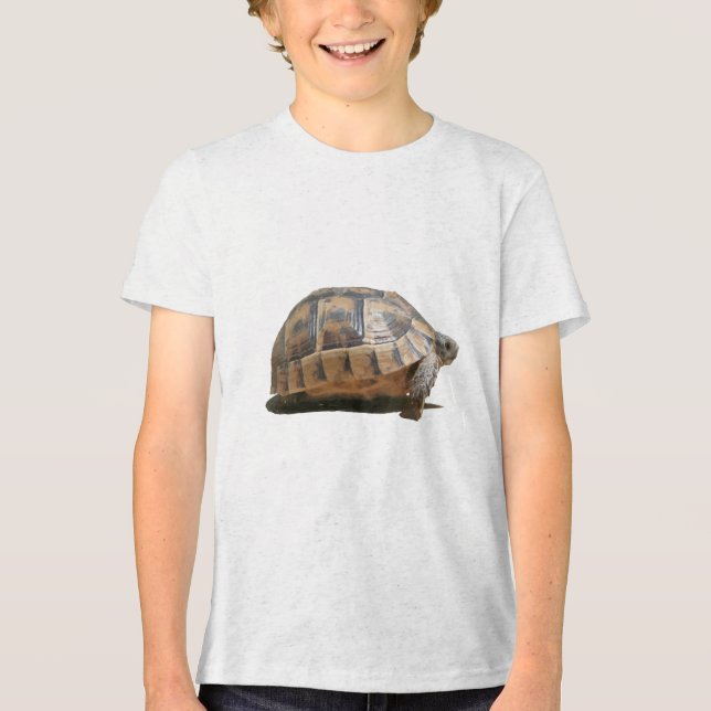 Side-View Of A Tortoise Hatchling Tri-Blend Shirt (Front)