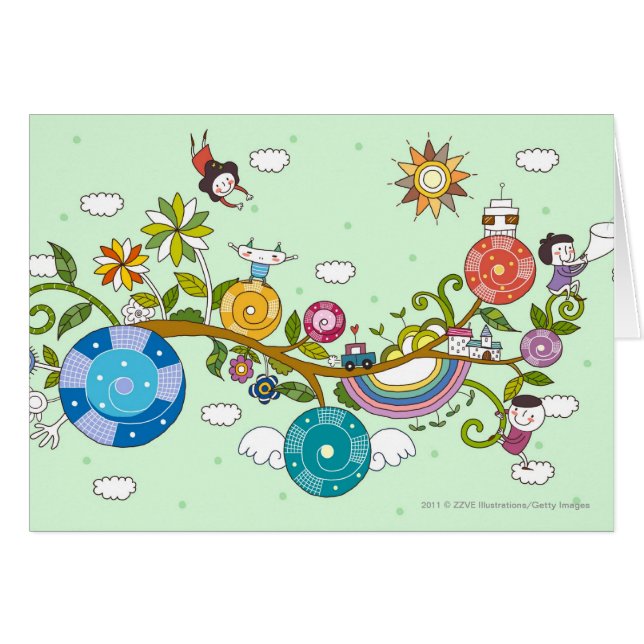 Side view of children playing on tree branch (Front Horizontal)