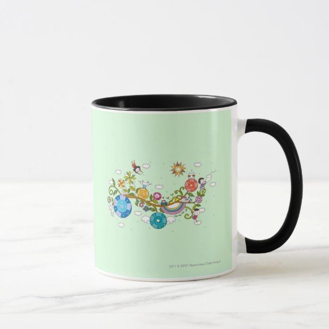 Side view of children playing on tree branch mug (Right)