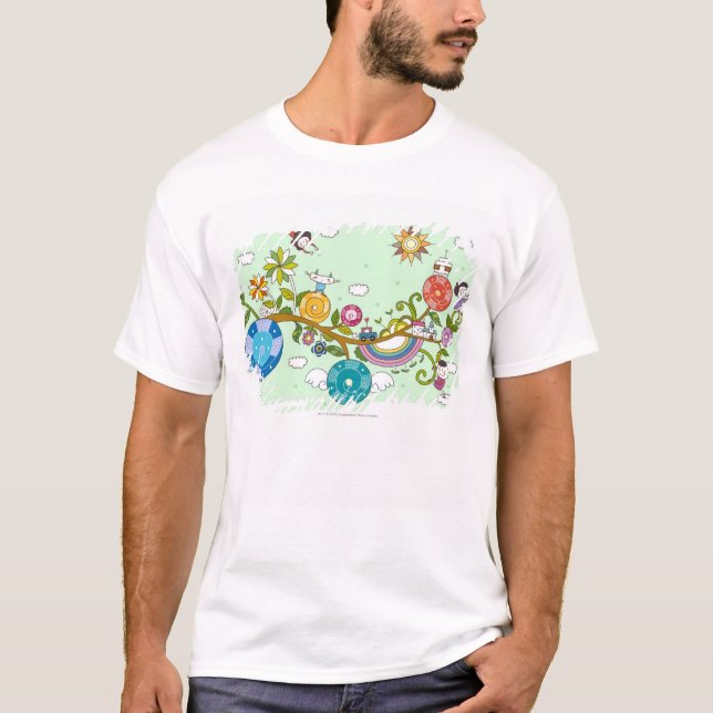 Side view of children playing on tree branch T-Shirt (Front)