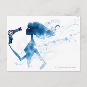 Side view of woman blow drying long hair postcard
