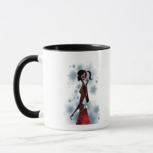 Side view of woman listening music mug