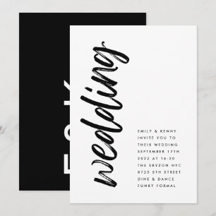 Side Ways Black Modern Simple Wedding Invitation
