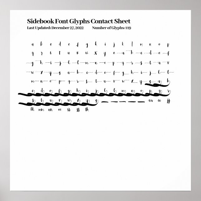 Sidebook Font Glyphs Contact Sheet Poster (Front)