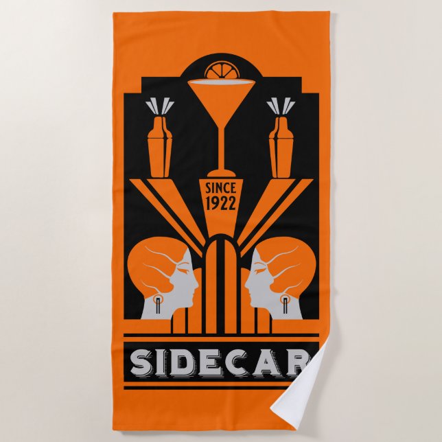Sidecar Cocktail Art Deco Beach Towel (Front)