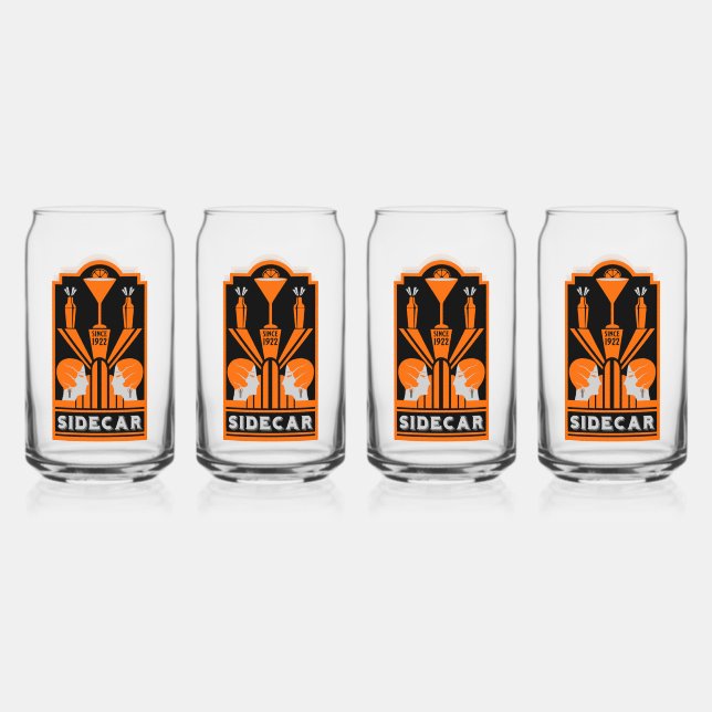 Sidecar Cocktail Art Deco Can Glass (Front)