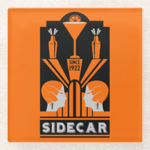 Sidecar Cocktail Art Deco Glass Coaster