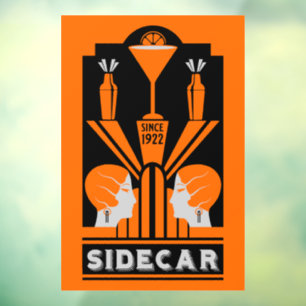 Sidecar Cocktail Art Deco Window Cling