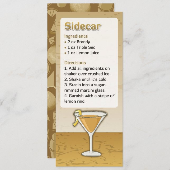 Sidecar Cocktail Recipe Invitation (Front/Back)