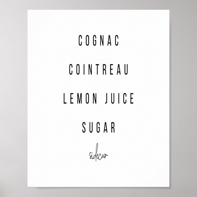 Sidecar Cocktail Recipe Poster (Front)
