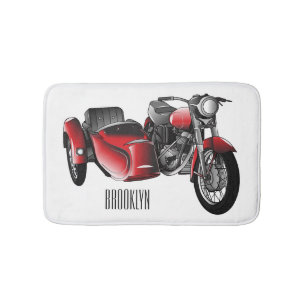 Sidecar motorcycle cartoon illustration bath mat