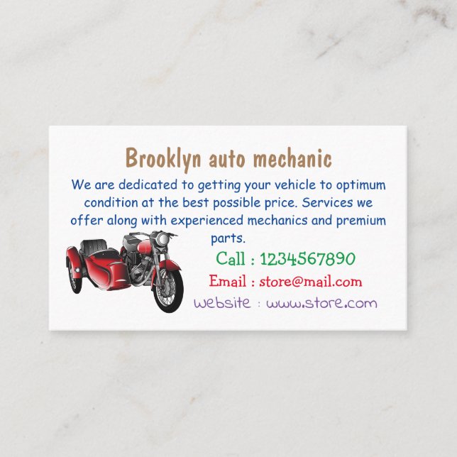 Sidecar motorcycle cartoon illustration  business card (Front)