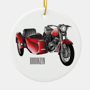 Sidecar motorcycle cartoon illustration  ceramic tree decoration