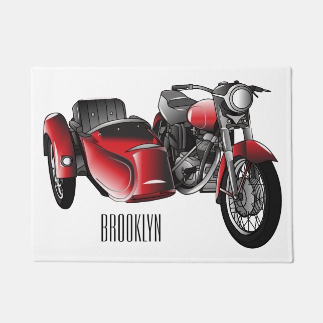 Sidecar motorcycle cartoon illustration  doormat (Front)