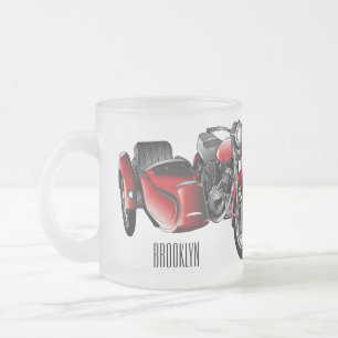 Sidecar motorcycle cartoon illustration frosted glass coffee mug