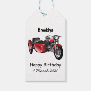 Sidecar motorcycle cartoon illustration gift tags
