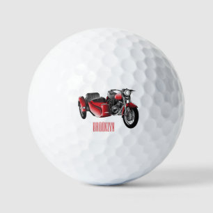 Sidecar motorcycle cartoon illustration  golf balls