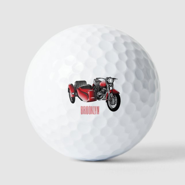 Sidecar motorcycle cartoon illustration  golf balls (Front)