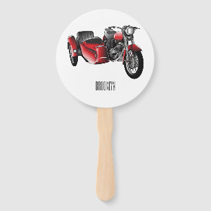 Sidecar motorcycle cartoon illustration hand fan