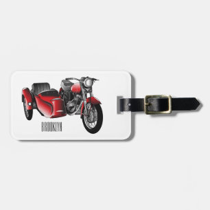 Sidecar motorcycle cartoon illustration  luggage tag