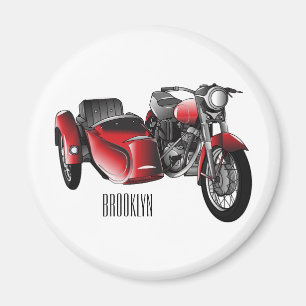 Sidecar motorcycle cartoon illustration magnet