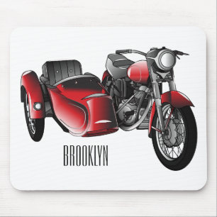 Sidecar motorcycle cartoon illustration mouse mat